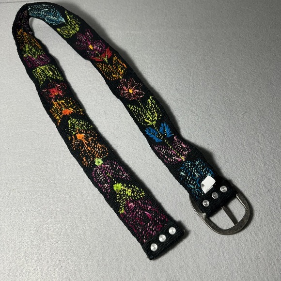 Colorful Embroidered Floral Wool Belt Bohemian Artsy Women's Made In Peru - Picture 7 of 12